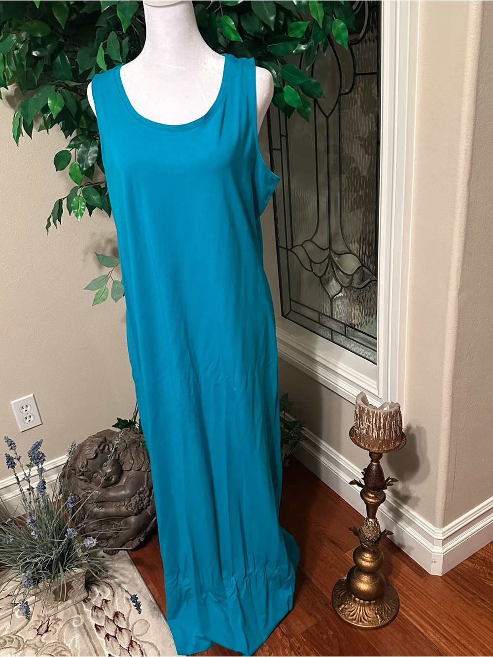 Isaac Mizrahi Live Teal Blue Sleeveless Tank Maxi Dress Women's Size Medium M